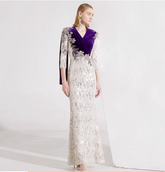 sequin mermaid dress with velvet shoulder cape - MAISA